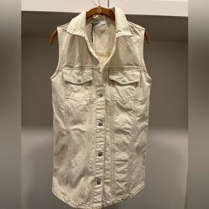 Zara sleeveless Cream denim dress with snaps size small